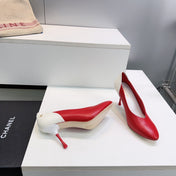 CHANEL 26S HIGH HEEL PUMPS 85 MM IN RED AND WHITE CALFSKIN