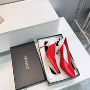 CHANEL 26S HIGH HEEL PUMPS 85 MM IN RED AND WHITE CALFSKIN