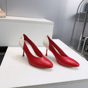 CHANEL 26S HIGH HEEL PUMPS 85 MM IN RED AND WHITE CALFSKIN