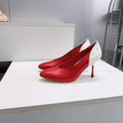 CHANEL 26S HIGH HEEL PUMPS 85 MM IN RED AND WHITE CALFSKIN
