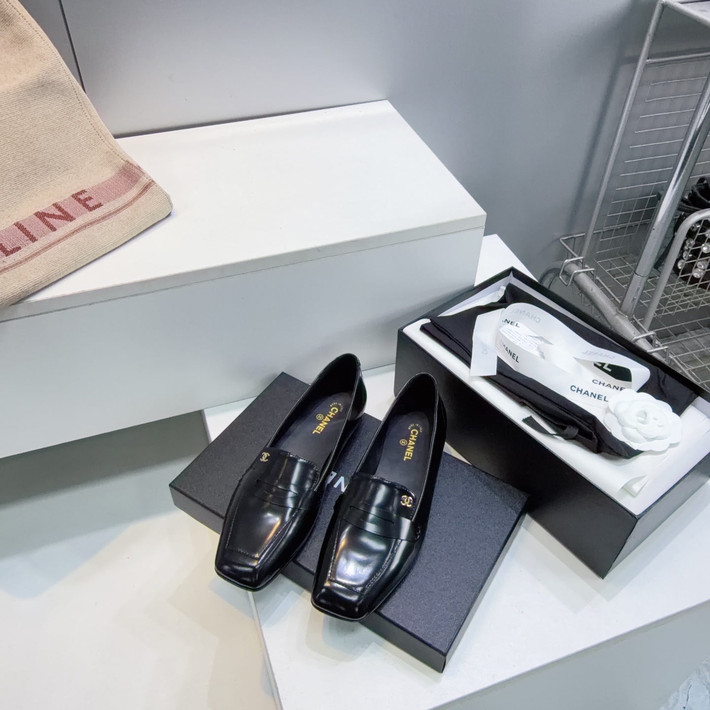 CHANEL 26S LOAFER FLATS IN BLACK PATENT LAMBSKIN