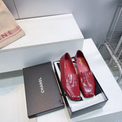 CHANEL 26S LOAFER FLATS IN BURGUNDY PATENT LAMBSKIN