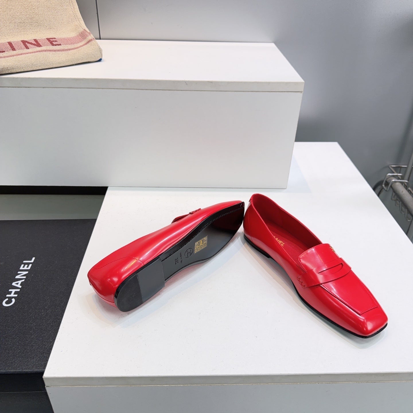 CHANEL 26S LOAFER FLATS IN DARK RED PATENT LAMBSKIN