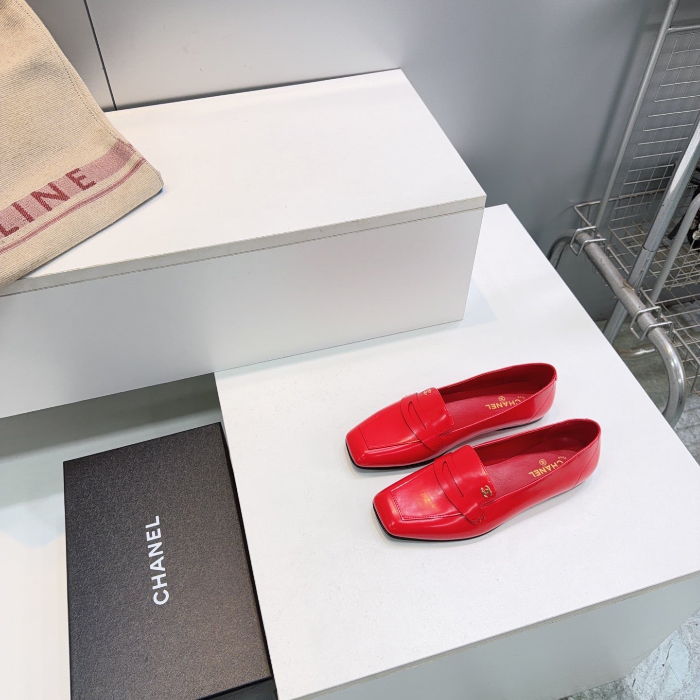 CHANEL 26S LOAFER FLATS IN DARK RED PATENT LAMBSKIN