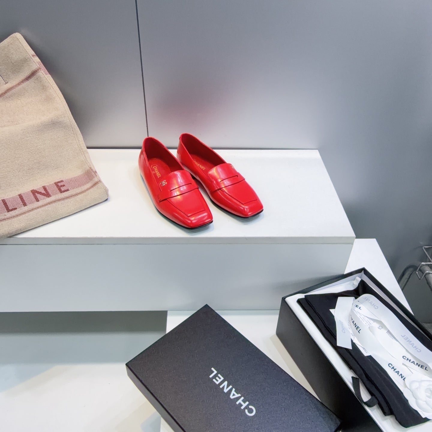 CHANEL 26S LOAFER FLATS IN DARK RED PATENT LAMBSKIN