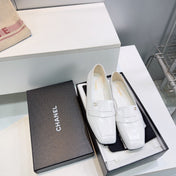CHANEL 26S LOAFER FLATS IN WHITE PATENT LAMBSKIN