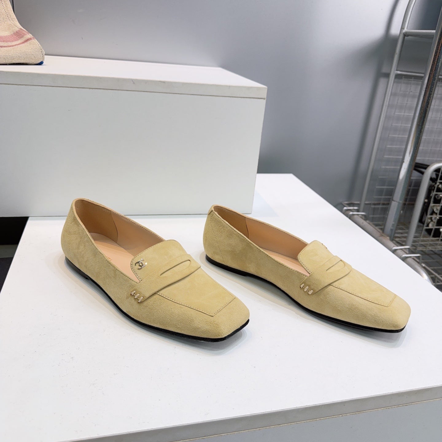 CHANEL 26S LOAFER FLATS IN BEIGE SUEDE