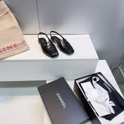 CHANEL 26S SLINGBACK FLATS IN BLACK PATENT LAMBSKIN