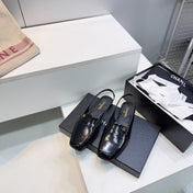 CHANEL 26S SLINGBACK FLATS IN BLACK PATENT LAMBSKIN