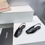 CHANEL 26S SLINGBACK FLATS IN BLACK PATENT LAMBSKIN