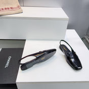 CHANEL 26S SLINGBACK FLATS IN BLACK PATENT LAMBSKIN