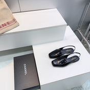 CHANEL 26S SLINGBACK FLATS IN BLACK PATENT LAMBSKIN
