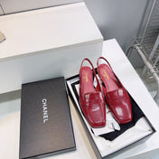 CHANEL 26S SLINGBACK FLATS IN BURGUNDY PATENT LAMBSKIN