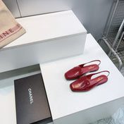 CHANEL 26S SLINGBACK FLATS IN BURGUNDY PATENT LAMBSKIN