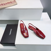 CHANEL 26S SLINGBACK FLATS IN BURGUNDY PATENT LAMBSKIN