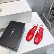 CHANEL 26S SLINGBACK FLATS IN DARK RED PATENT LAMBSKIN