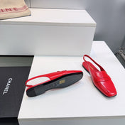 CHANEL 26S SLINGBACK FLATS IN DARK RED PATENT LAMBSKIN