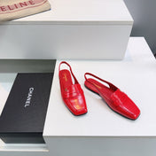CHANEL 26S SLINGBACK FLATS IN DARK RED PATENT LAMBSKIN