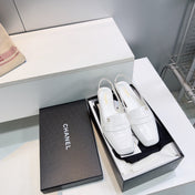 CHANEL 26S SLINGBACK FLATS IN WHITE PATENT LAMBSKIN
