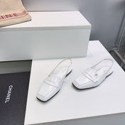 CHANEL 26S SLINGBACK FLATS IN WHITE PATENT LAMBSKIN