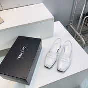 CHANEL 26S SLINGBACK FLATS IN WHITE PATENT LAMBSKIN