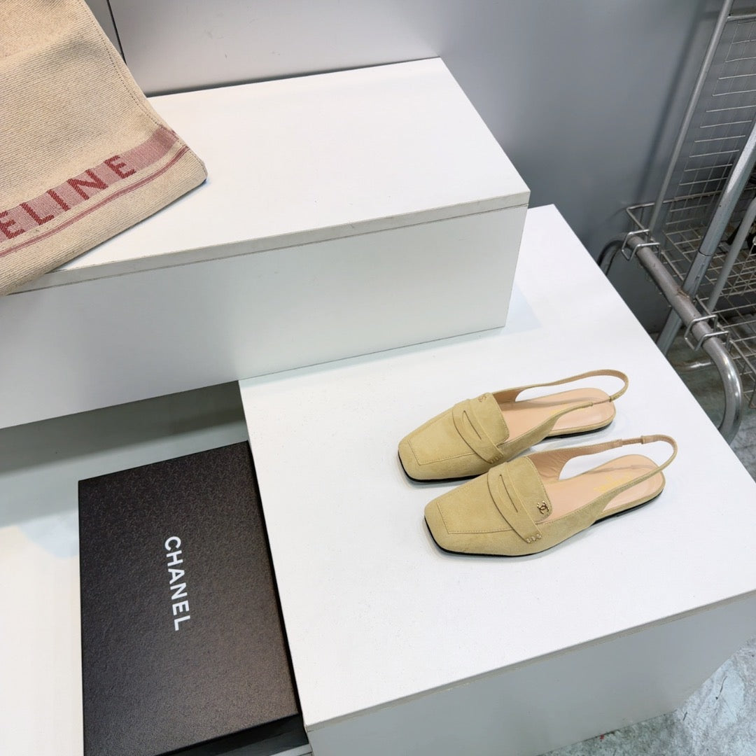 CHANEL 26S SLINGBACK FLATS IN BEIGE SUEDE
