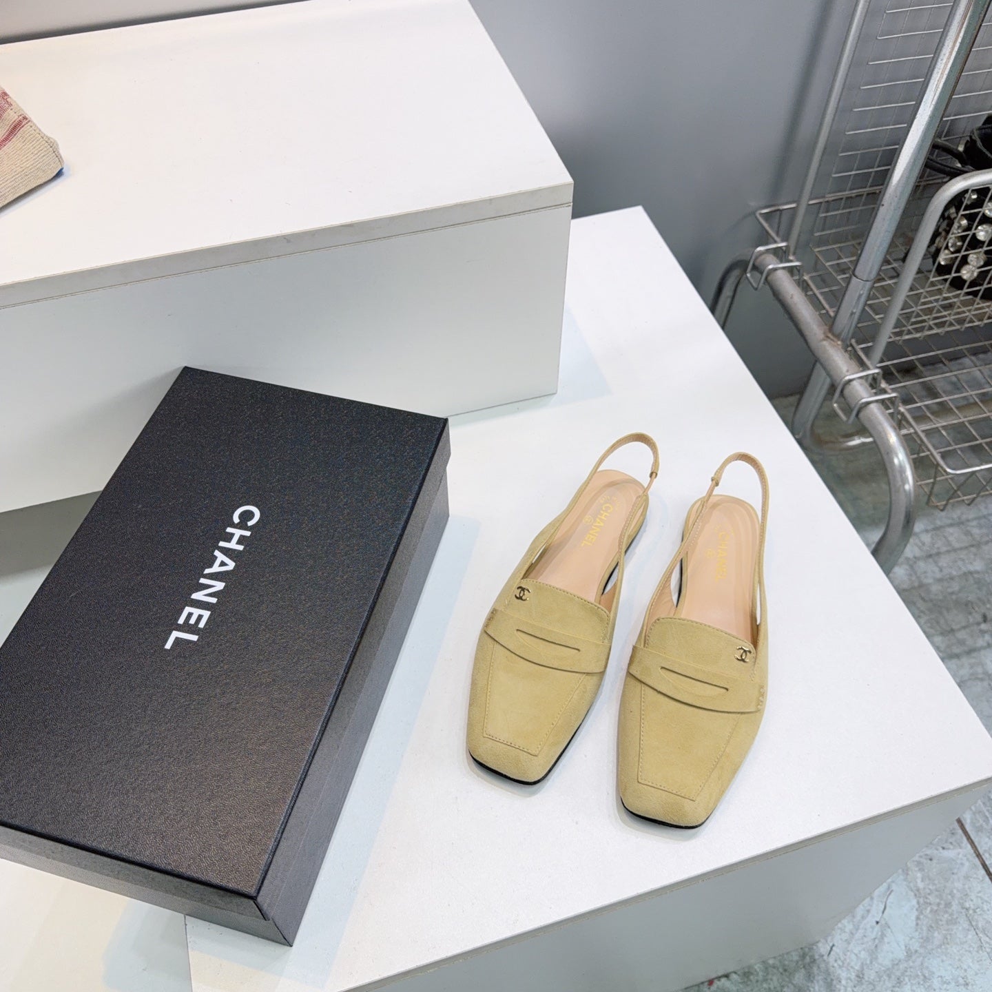 CHANEL 26S SLINGBACK FLATS IN BEIGE SUEDE