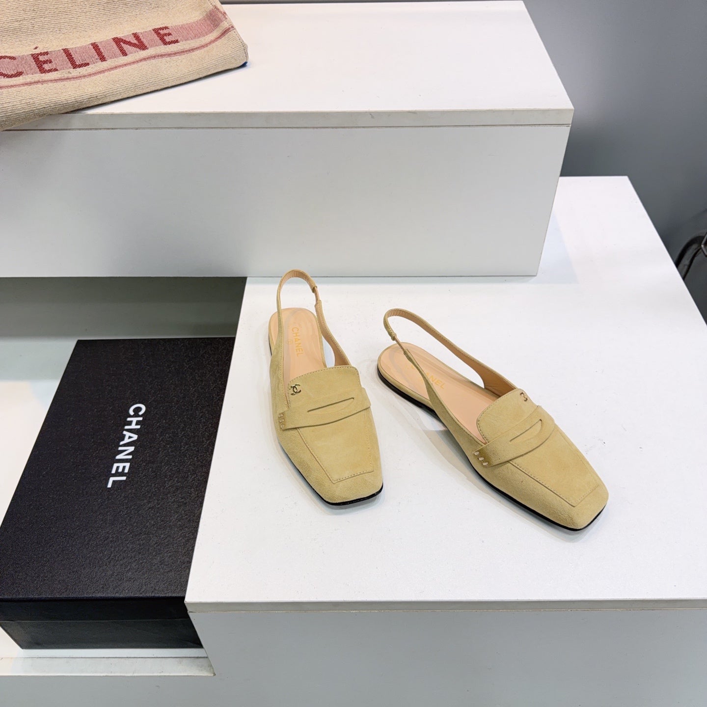 CHANEL 26S SLINGBACK FLATS IN BEIGE SUEDE