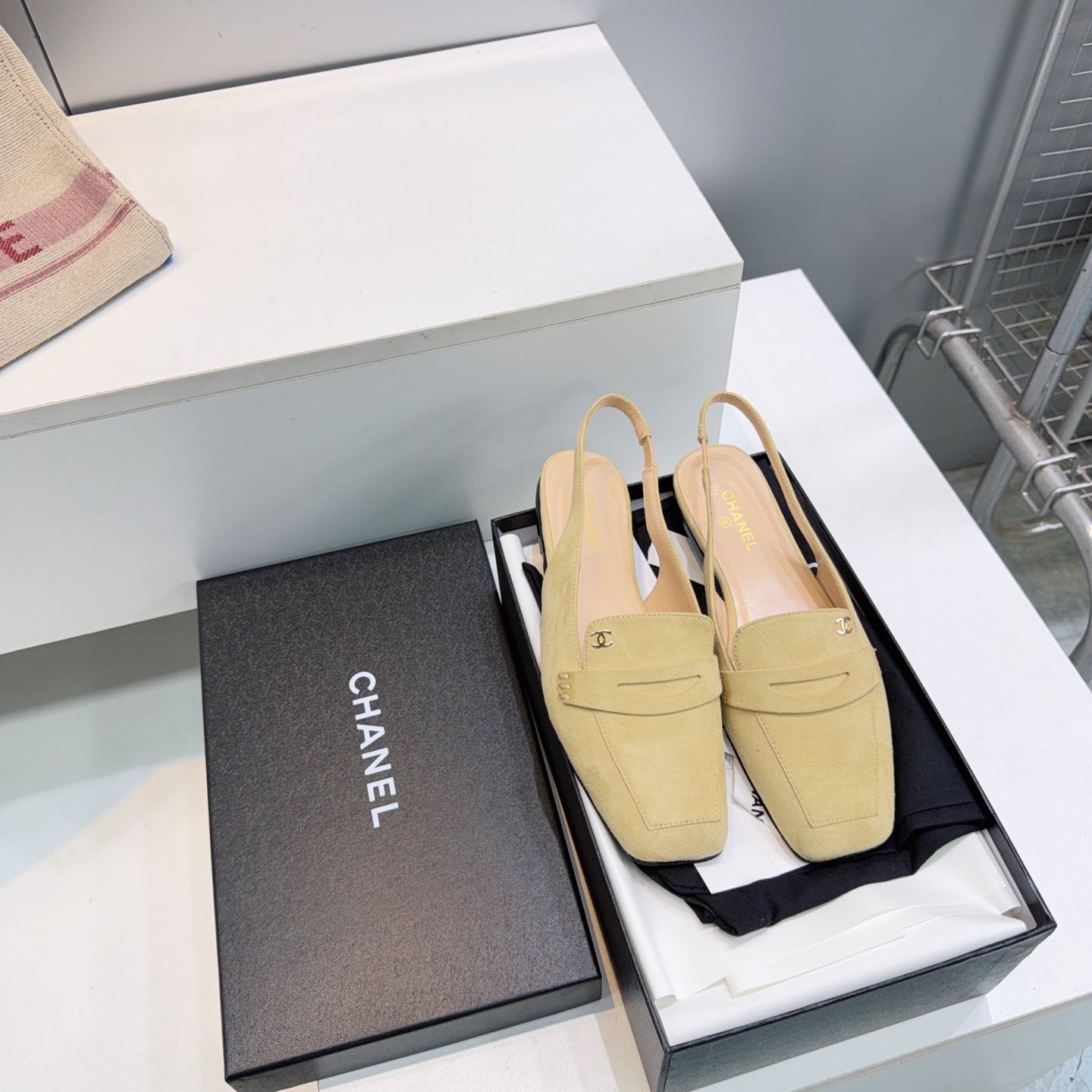 CHANEL 26S SLINGBACK FLATS IN BEIGE SUEDE