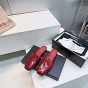 CHANEL 26S LOAFER MULES IN BURGUNDY PATENT LAMBSKIN