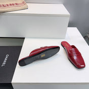 CHANEL 26S LOAFER MULES IN BURGUNDY PATENT LAMBSKIN