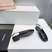 CHANEL 26S SLINGBACK FLATS IN BLACK CALFSKIN WITH PATENT