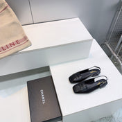 CHANEL 26S SLINGBACK FLATS IN BLACK CALFSKIN WITH PATENT