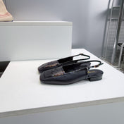 CHANEL 26S SLINGBACK FLATS IN BLACK CALFSKIN WITH PATENT