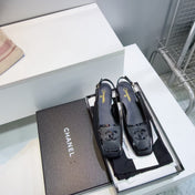 CHANEL 26S SLINGBACK FLATS IN BLACK CALFSKIN WITH PATENT