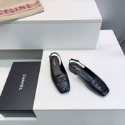 CHANEL 26S SLINGBACK FLATS IN BLACK CALFSKIN WITH PATENT