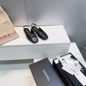 CHANEL 26S SLINGBACK FLATS IN BLACK CALFSKIN WITH PATENT