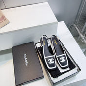 CHANEL 26S SLINGBACK FLATS IN BLACK CALFSKIN WITH WHITE PATENT