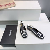 CHANEL 26S SLINGBACK FLATS IN BLACK CALFSKIN WITH WHITE PATENT
