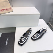 CHANEL 26S SLINGBACK FLATS IN BLACK CALFSKIN WITH WHITE PATENT