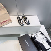 CHANEL 26S SLINGBACK FLATS IN BLACK CALFSKIN WITH WHITE PATENT