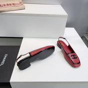 CHANEL 26S SLINGBACK FLATS IN RED CALFSKIN WITH BLACK PATENT
