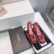 CHANEL 26S SLINGBACK FLATS IN RED CALFSKIN WITH BLACK PATENT