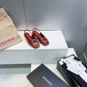 CHANEL 26S SLINGBACK FLATS IN RED CALFSKIN WITH BLACK PATENT