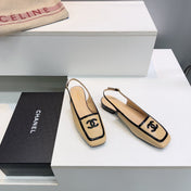 CHANEL 26S SLINGBACK FLATS IN BEIGE CALFSKIN WITH BLACK PATENT
