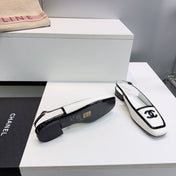 CHANEL 26S SLINGBACK FLATS IN WHITE CALFSKIN WITH BLACK PATENT