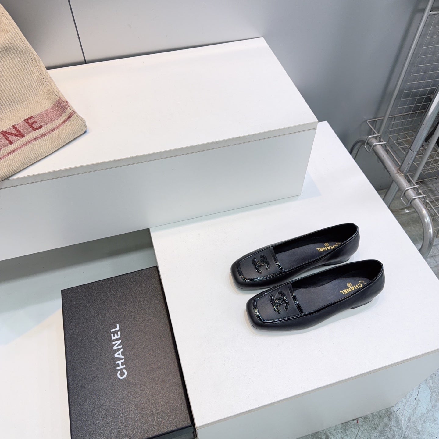 CHANEL 26S SQUARE TOE FLATS IN BLACK CALFSKIN