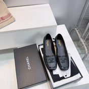 CHANEL 26S SQUARE TOE FLATS IN BLACK CALFSKIN
