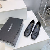 CHANEL 26S SQUARE TOE FLATS IN BLACK CALFSKIN