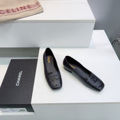 CHANEL 26S SQUARE TOE FLATS IN BLACK CALFSKIN